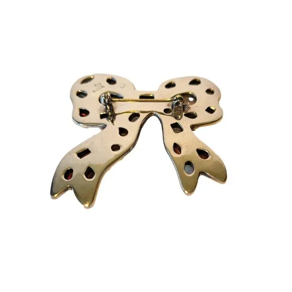 Nicky Butler Vintage Bow Brooch Garnet & Gemstone .925 Sterling Silver Rare
